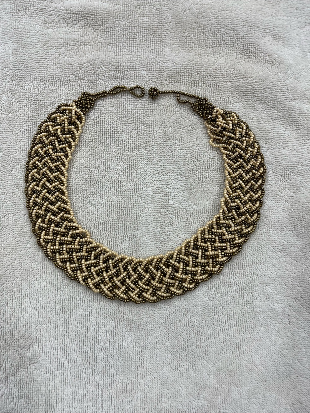 Source Unknown Gold and Bronze Woven Beaded Collar Necklace